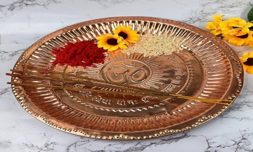 Vadik Art Copper Pooja Plate 3D Design OM Pattern meerut